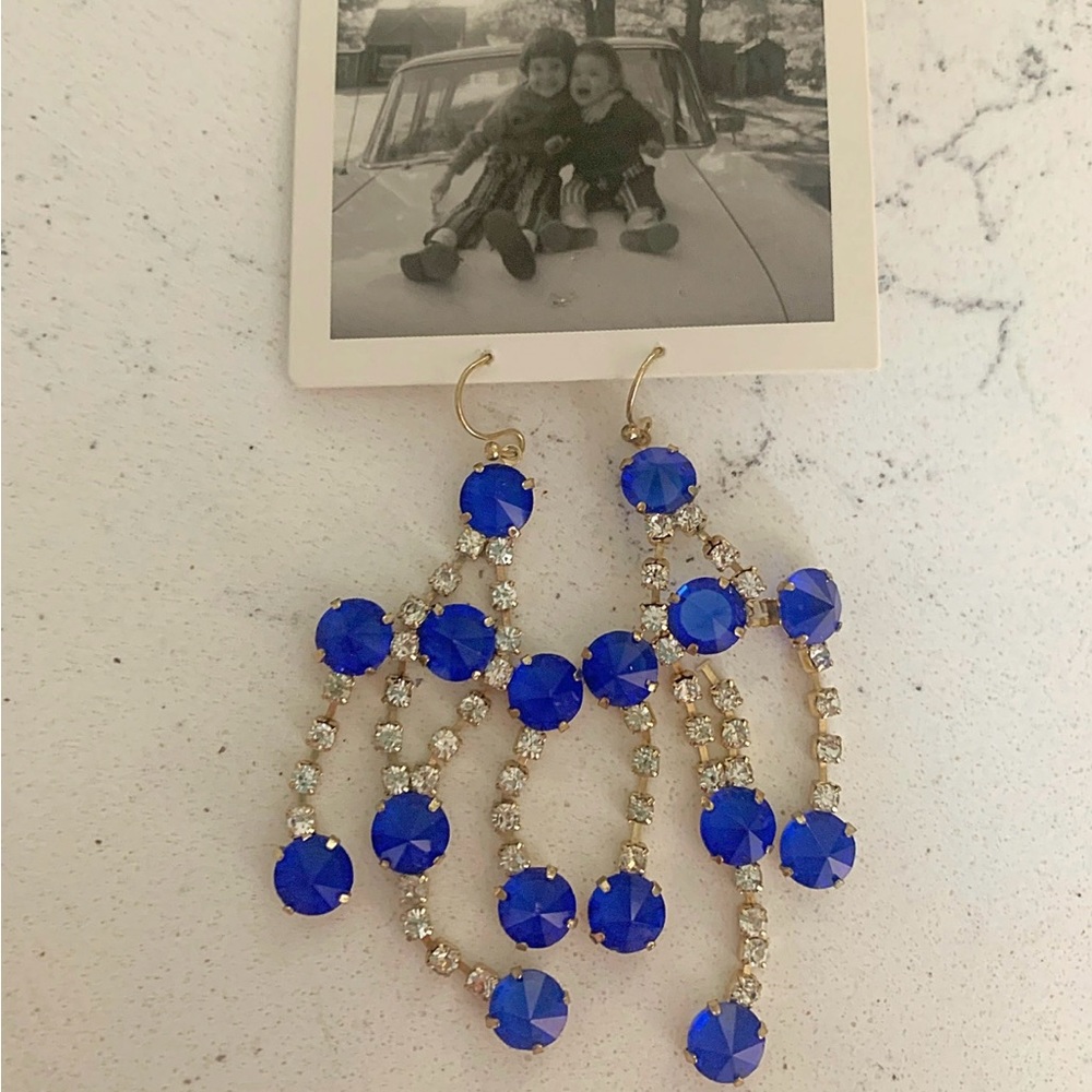 NWT Anthropologie Blue Gem Chandelier Earrings